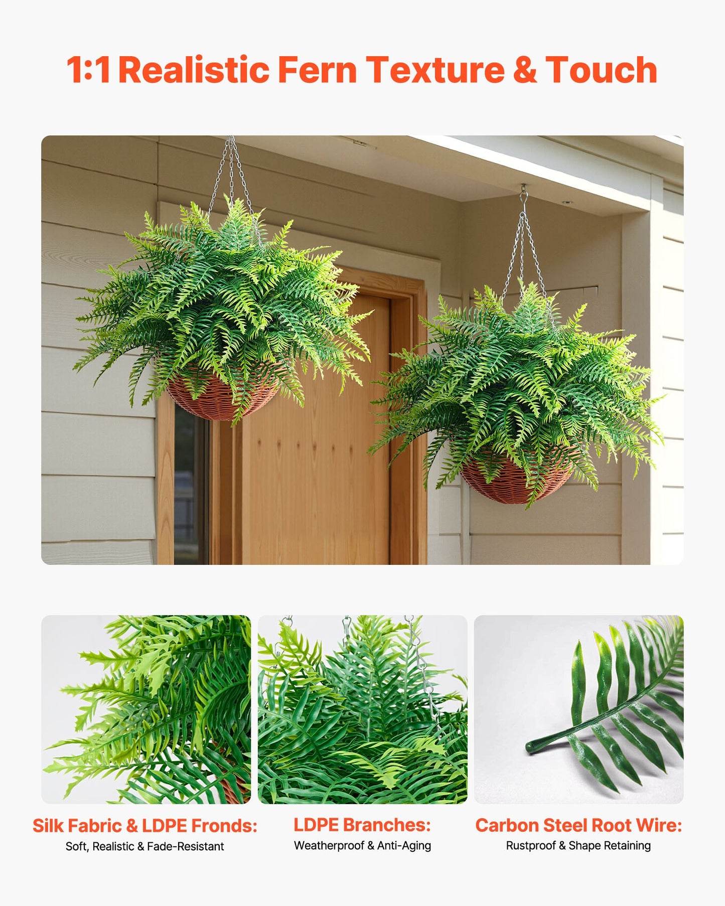 Artificial Ferns, 2 Pcs Fake Hanging Boston Fern Bush Plant with 584 mm Hanging Length, Plastic Faux Greenery for Indoor and Outdoor Decor, For Wall, Wedding Party, Home, Porch Garden, Office