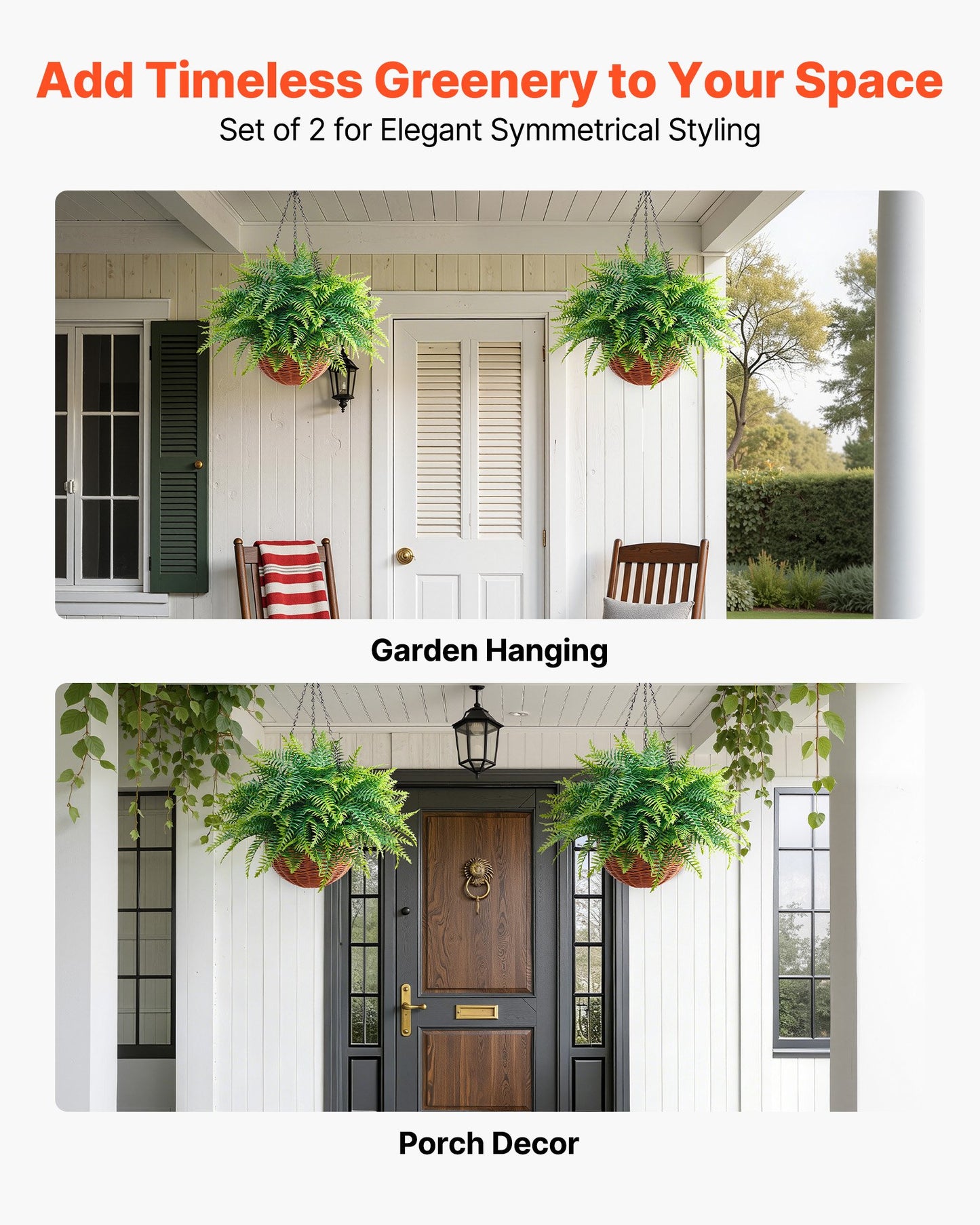 Artificial Ferns, 2 Pcs Fake Hanging Boston Fern Bush Plant with 584 mm Hanging Length, Plastic Faux Greenery for Indoor and Outdoor Decor, For Wall, Wedding Party, Home, Porch Garden, Office