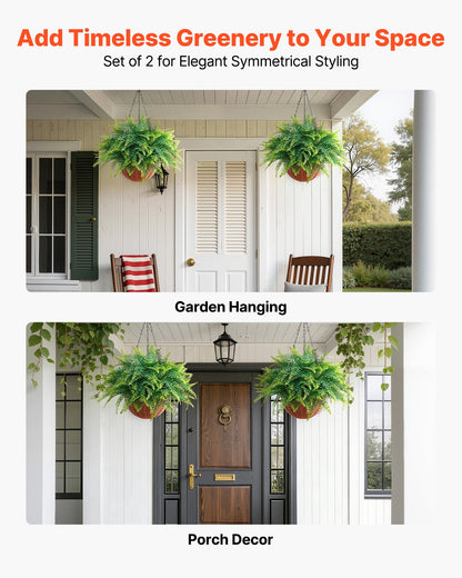 Artificial Ferns, 2 Pcs Fake Hanging Boston Fern Bush Plant with 584 mm Hanging Length, Plastic Faux Greenery for Indoor and Outdoor Decor, For Wall, Wedding Party, Home, Porch Garden, Office
