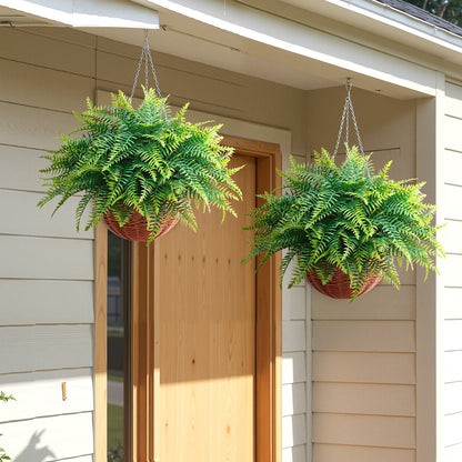 Artificial Ferns, 2 Pcs Fake Hanging Boston Fern Bush Plant with 584 mm Hanging Length, Plastic Faux Greenery for Indoor and Outdoor Decor, For Wall, Wedding Party, Home, Porch Garden, Office