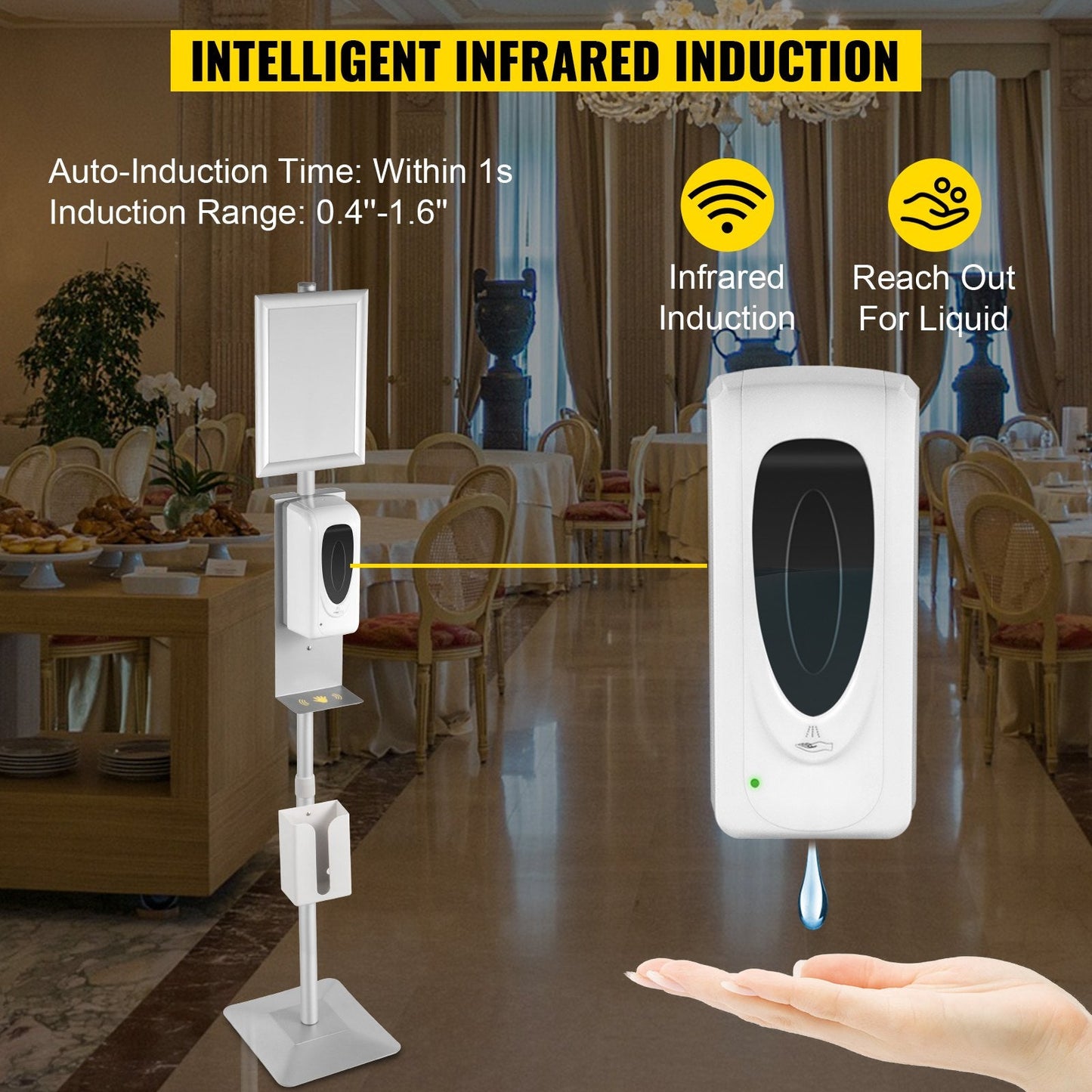 Adjustable Infrared Sanitizer Dispenser with Stand and Tissue Box, 140-160 cm