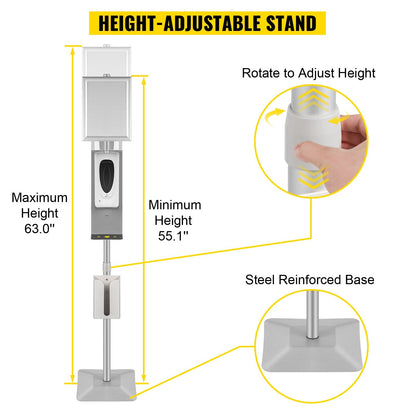 Adjustable Infrared Sanitizer Dispenser with Stand and Tissue Box, 140-160 cm