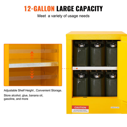 12 Gallon Safety Cabinet for Flammable Liquids Single door and Manual Close Yellow