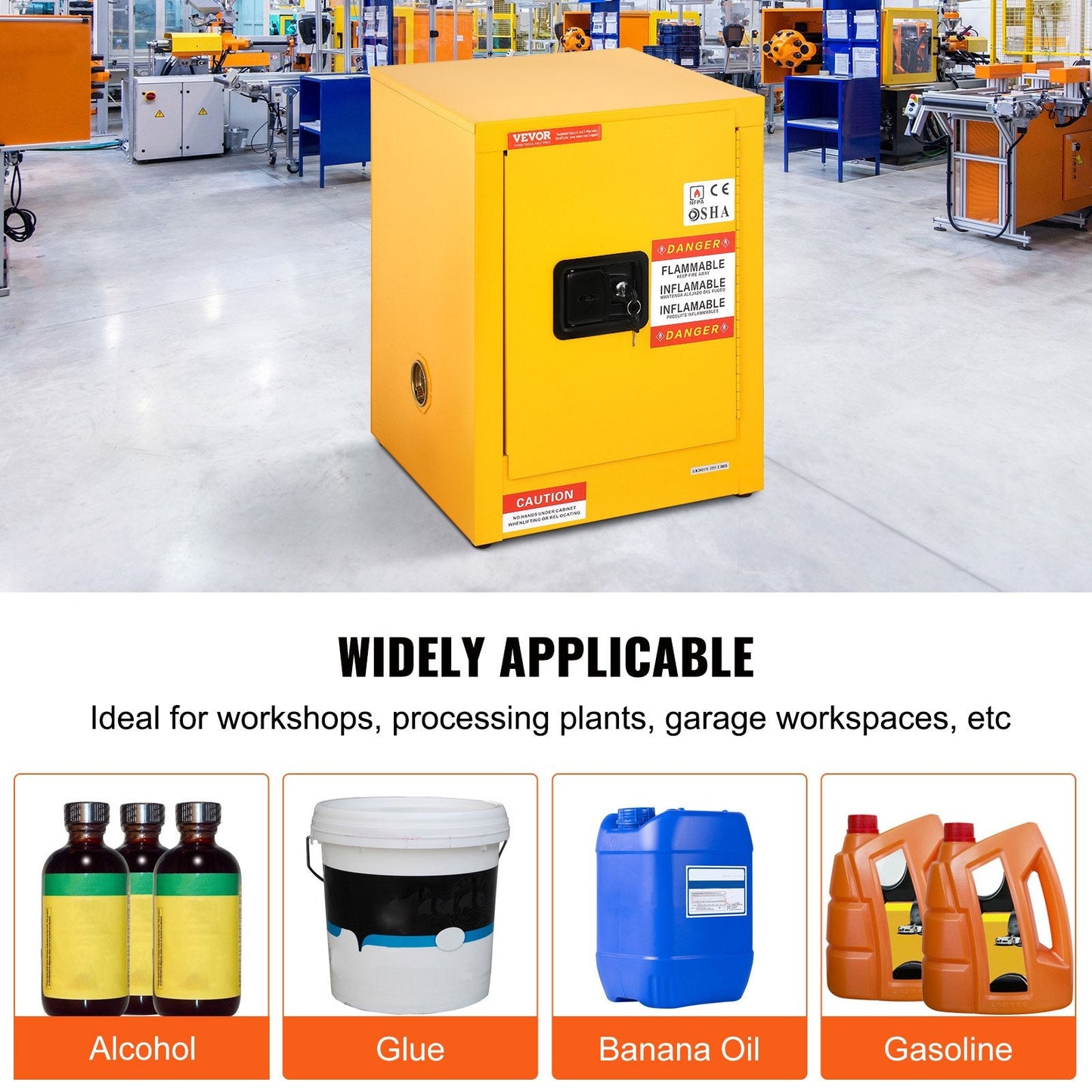 Yellow 12-Gallon Flammable Liquids Safety Cabinet with Manual Close Door