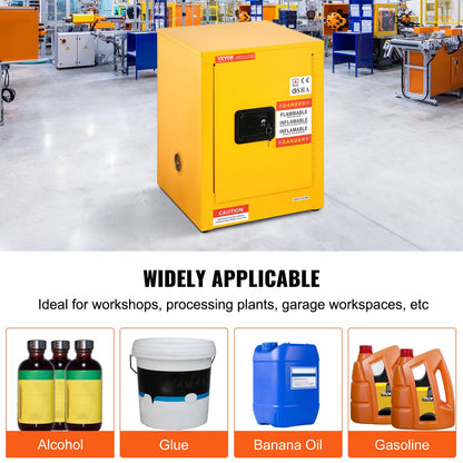 12 Gallon Safety Cabinet for Flammable Liquids Single door and Manual Close Yellow