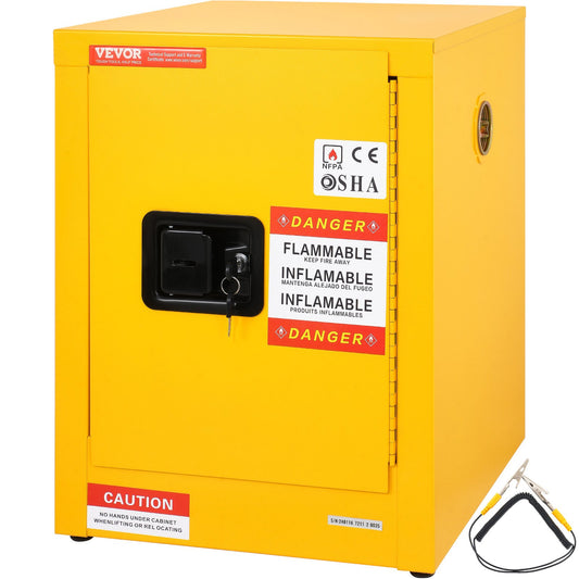 12 Gallon Safety Cabinet for Flammable Liquids Single door and Manual Close Yellow