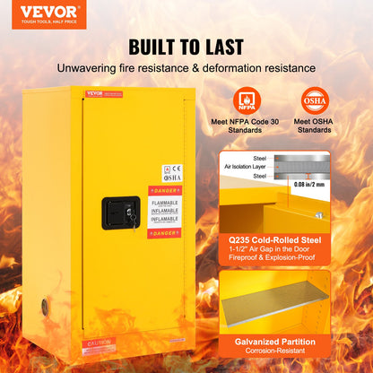 Safety Cabinet for Flammable Liquids Single door and Manual Close Yellow Hazardous