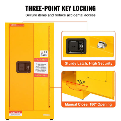 Yellow Single-Door Flammable Liquid Safety Cabinet with Adjustable Shelves, 16 Gallon