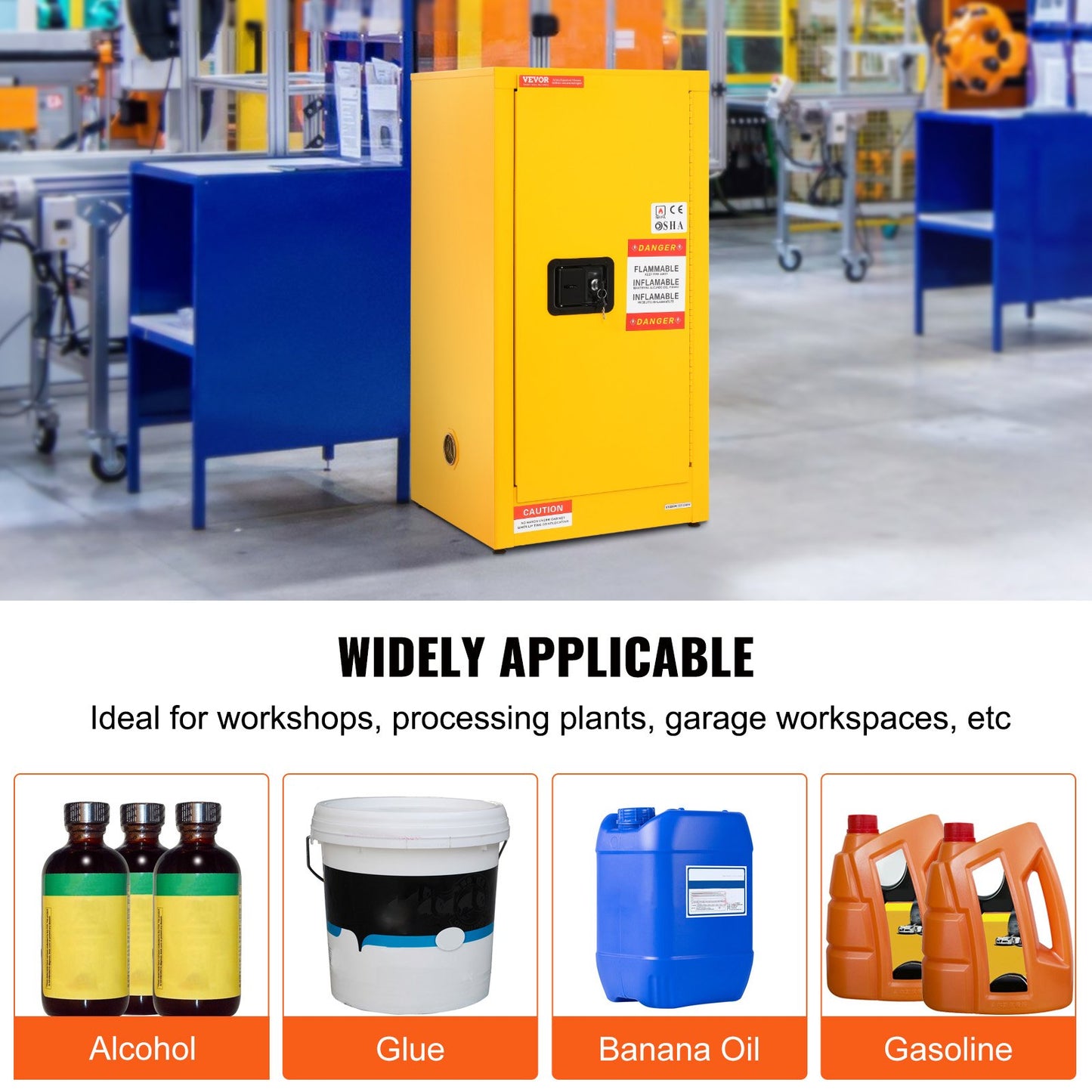 Safety Cabinet for Flammable Liquids Single door and Manual Close Yellow Hazardous