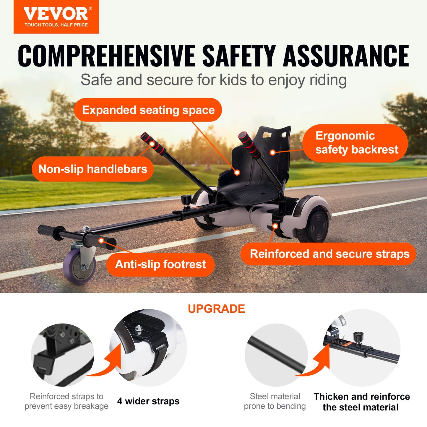 VEVOR Hoverboard Seat Attachment, Compatible with All 16.5cm20.3cm21.6cm25.4 Hoverboards,Grips
