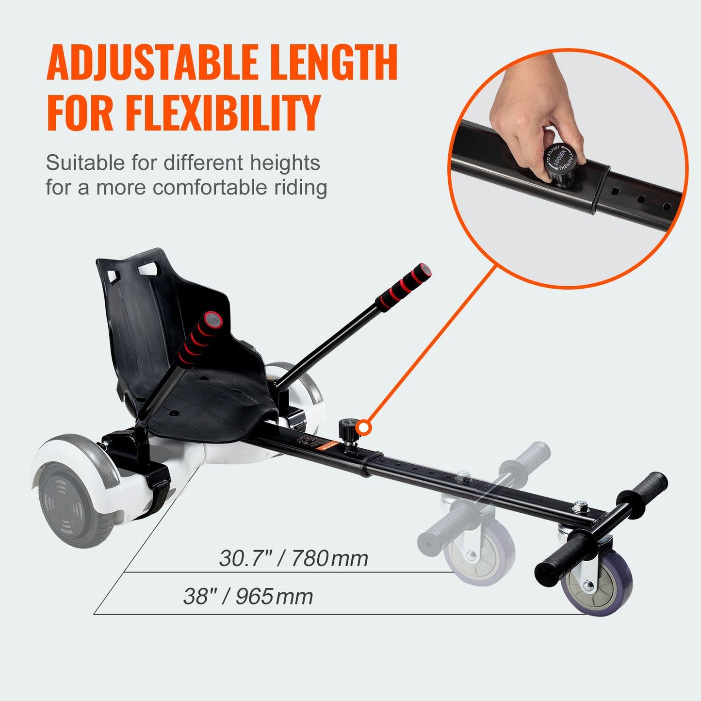Hoverboard Seat Attachment for 16.5-25.4cm Boards, 100 kg Capacity, Adjustable Length