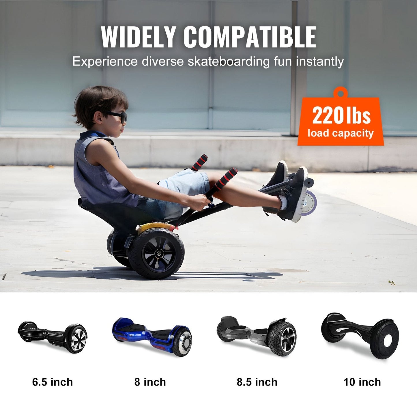 Hoverboard Seat Attachment for 16.5-25.4cm Boards, 100 kg Capacity, Adjustable Length