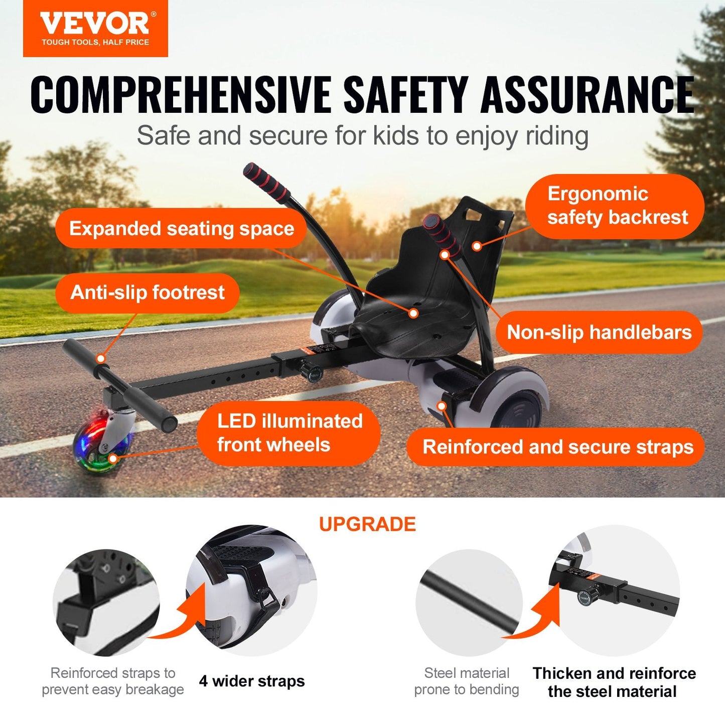 Hoverboard Seat Attachment with LED, Adjustable Frame, 100 kg Capacity
