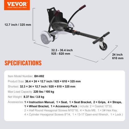 VEVOR Hoverboard Seat Attachment,for 16.5cm20.3cm21.6cm25.4cmHoverboards,with LED