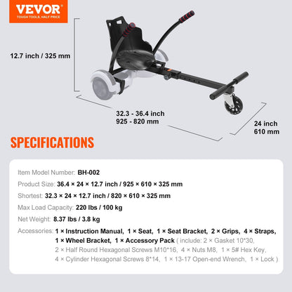 Hoverboard Seat Attachment with LED, Adjustable Frame, 100 kg Capacity