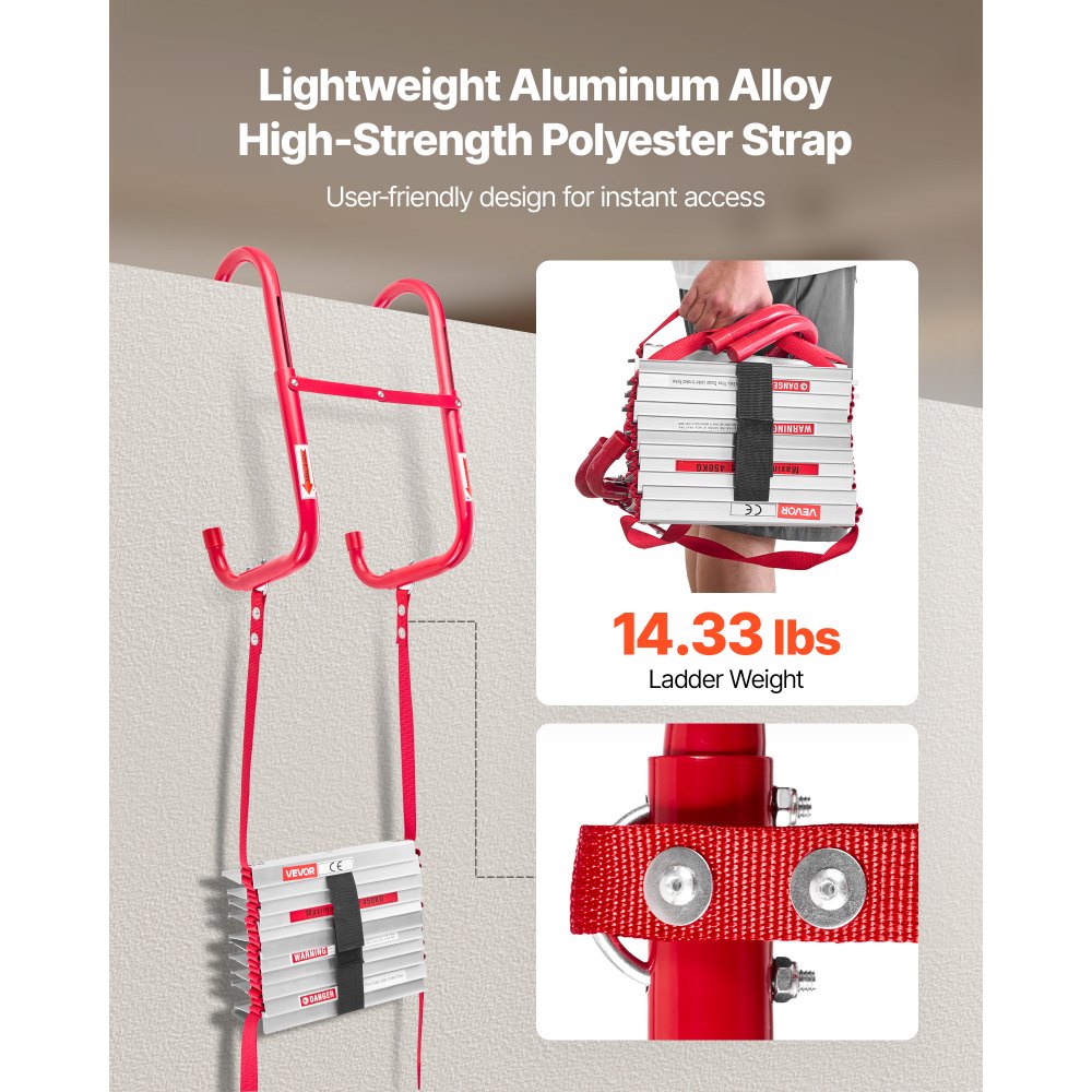 Fire Escape Ladder 3-Story 7.62m Retractable Emergency Safety Fire Ladder