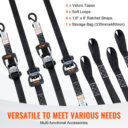 Heavy-Duty Ratchet Tie Down Straps, 2362 kg Break Strength, 4-Pack