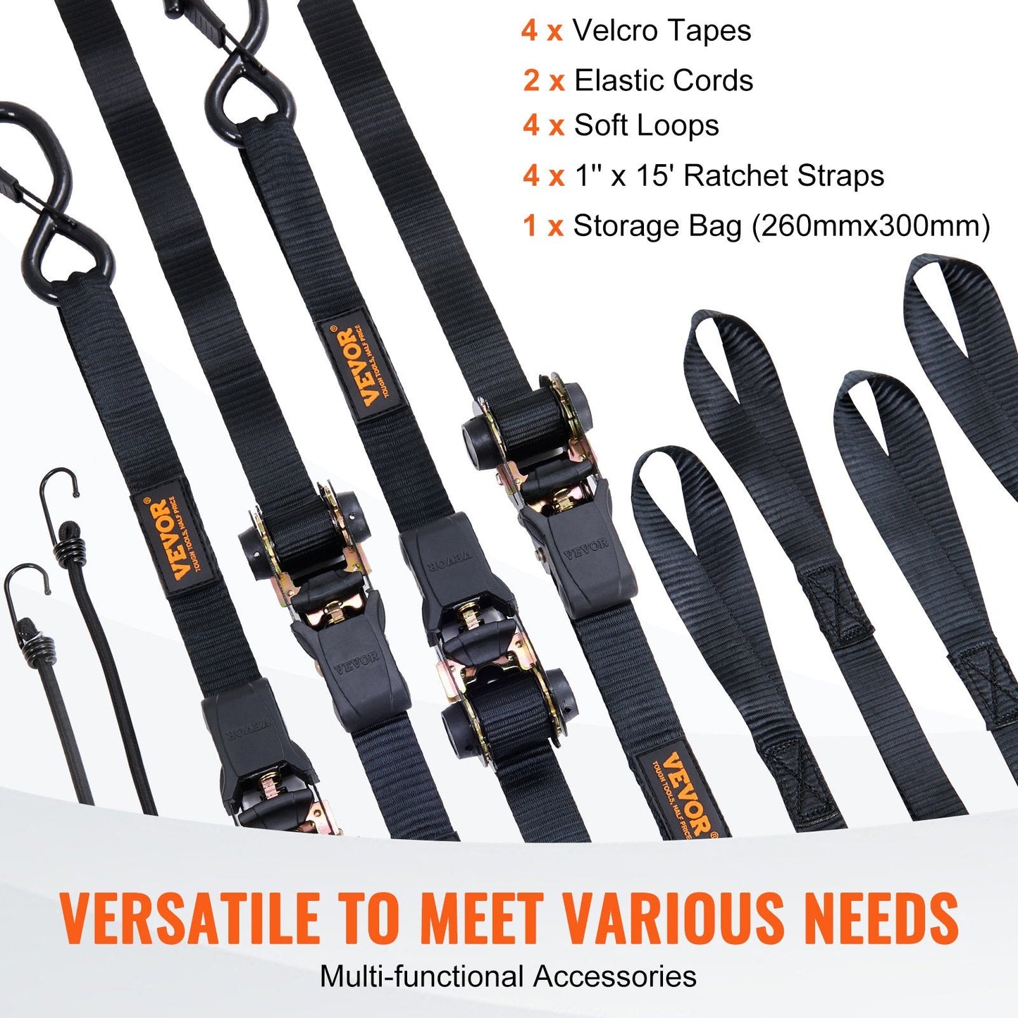 Heavy-Duty Ratchet Tie Down Straps, 4 Pack, 998 kg Break Strength, 4.6 m Length