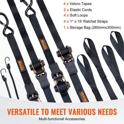 Heavy-Duty Ratchet Tie Down Straps, 4 Pack, 998 kg Break Strength, 4.6 m Length