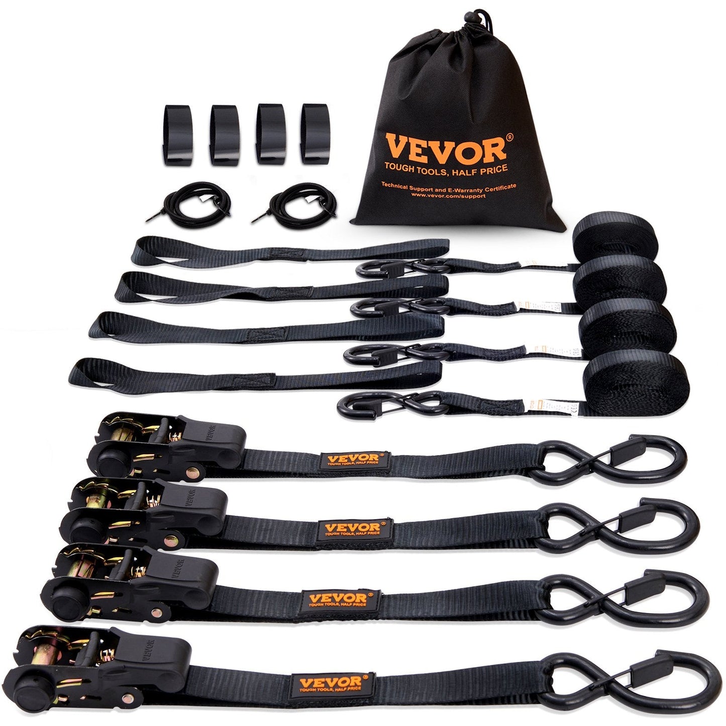 Heavy-Duty Ratchet Tie Down Straps, 4 Pack, 998 kg Break Strength, 4.6 m Length