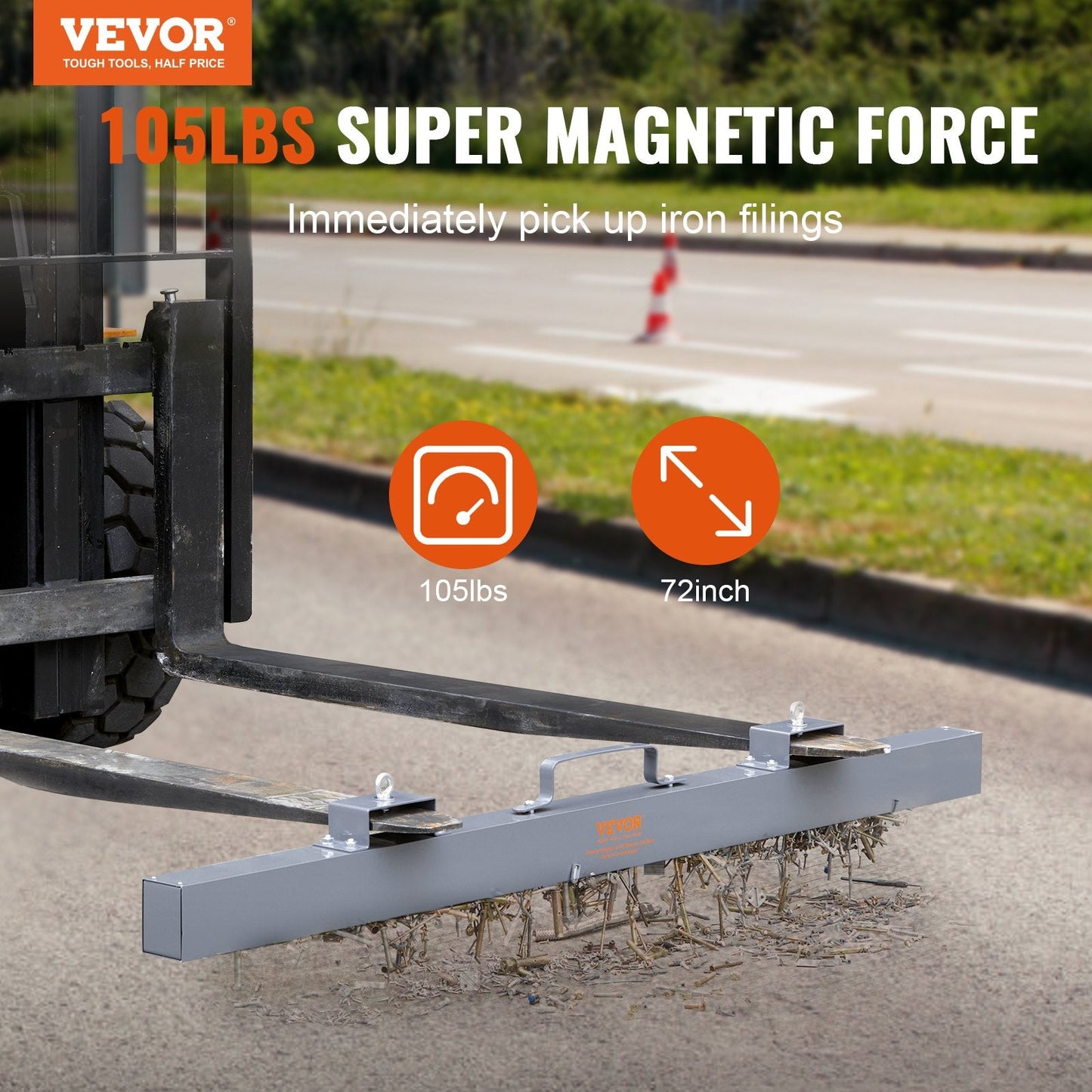 Hanging Magnetic Sweeper Pickup Tool, 47.6 kg Capacity, 1.83 m Length