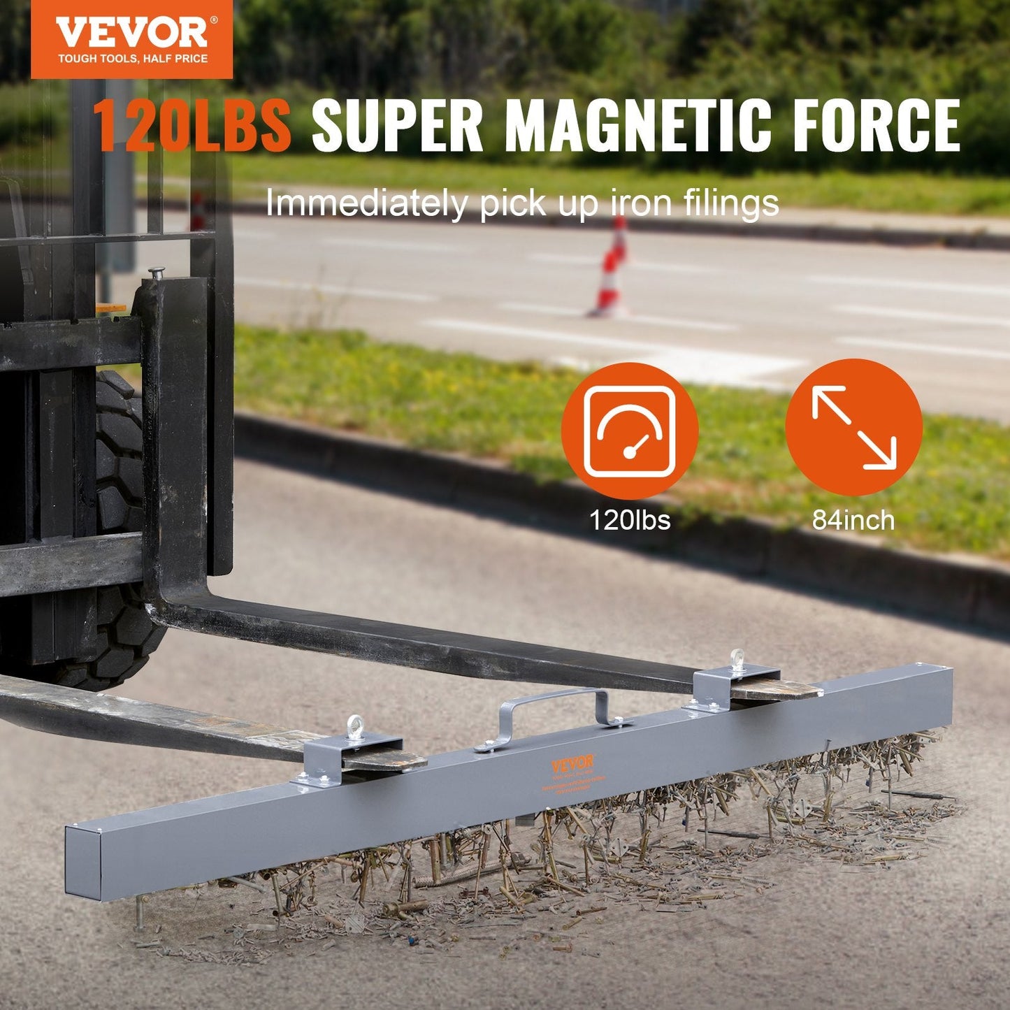 Hanging Magnetic Sweeper Pickup Tool, 54.4 kg Capacity, 2.13 m Length