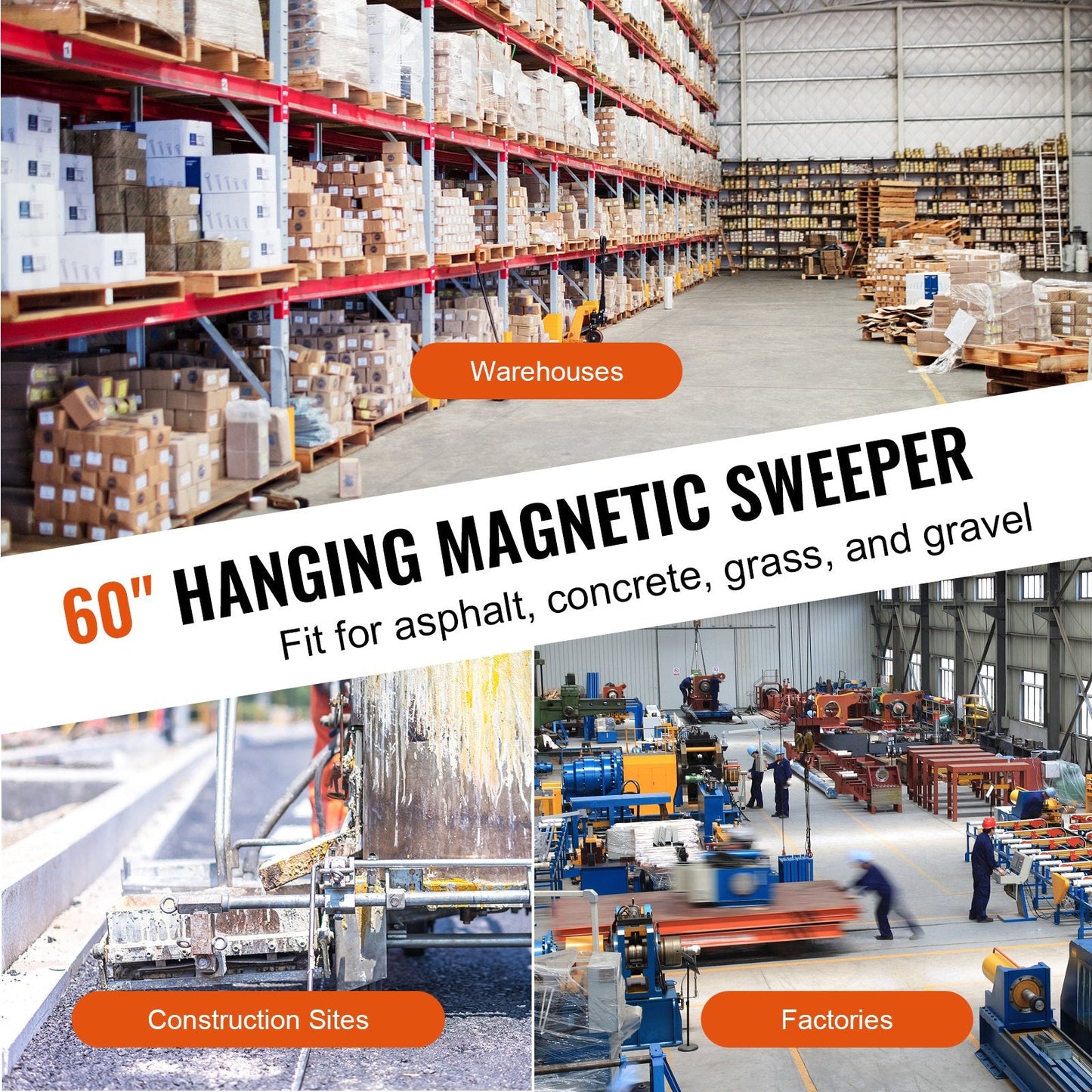 Hanging Magnetic Forklift Sweeper - Industrial Grade, 1520mm, 42.2kg Max Capacity