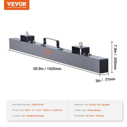 Hanging Magnetic Forklift Sweeper - Industrial Grade, 1520mm, 42.2kg Max Capacity