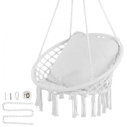 VEVOR Hammock Swinging Chair Macramé Hanging Chair with Cushion Indoor & Outdoor