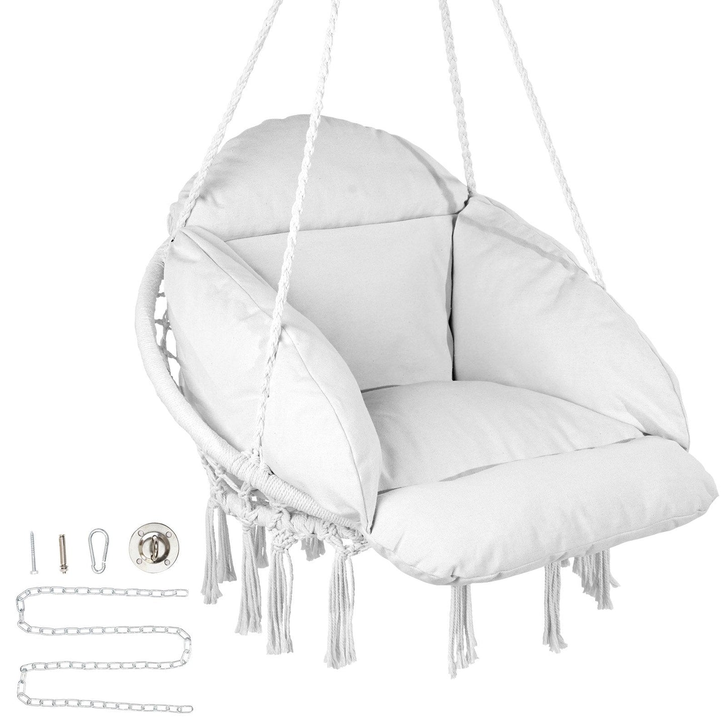 Macramé Hanging Chair with Cushion for Indoor & Outdoor Use, 120 kg Capacity