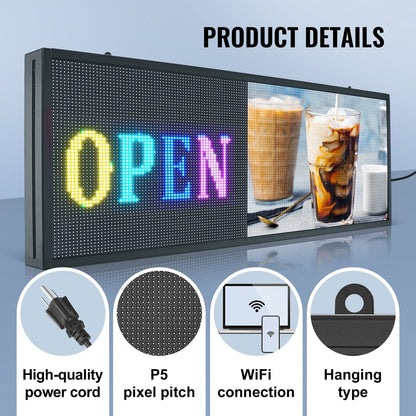 Programmable LED Scrolling Sign, P5 Full Color Display Board with Custom Text