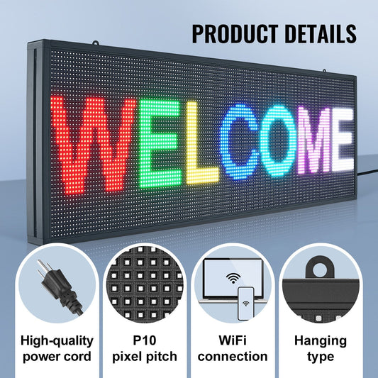 Programmable LED Display Board, Full Color Scrolling Sign for Business & Events