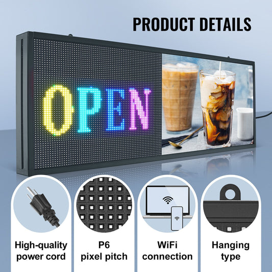 Programmable LED Display Board, P6 Full Color, 99x41cm, Custom Text & Animation