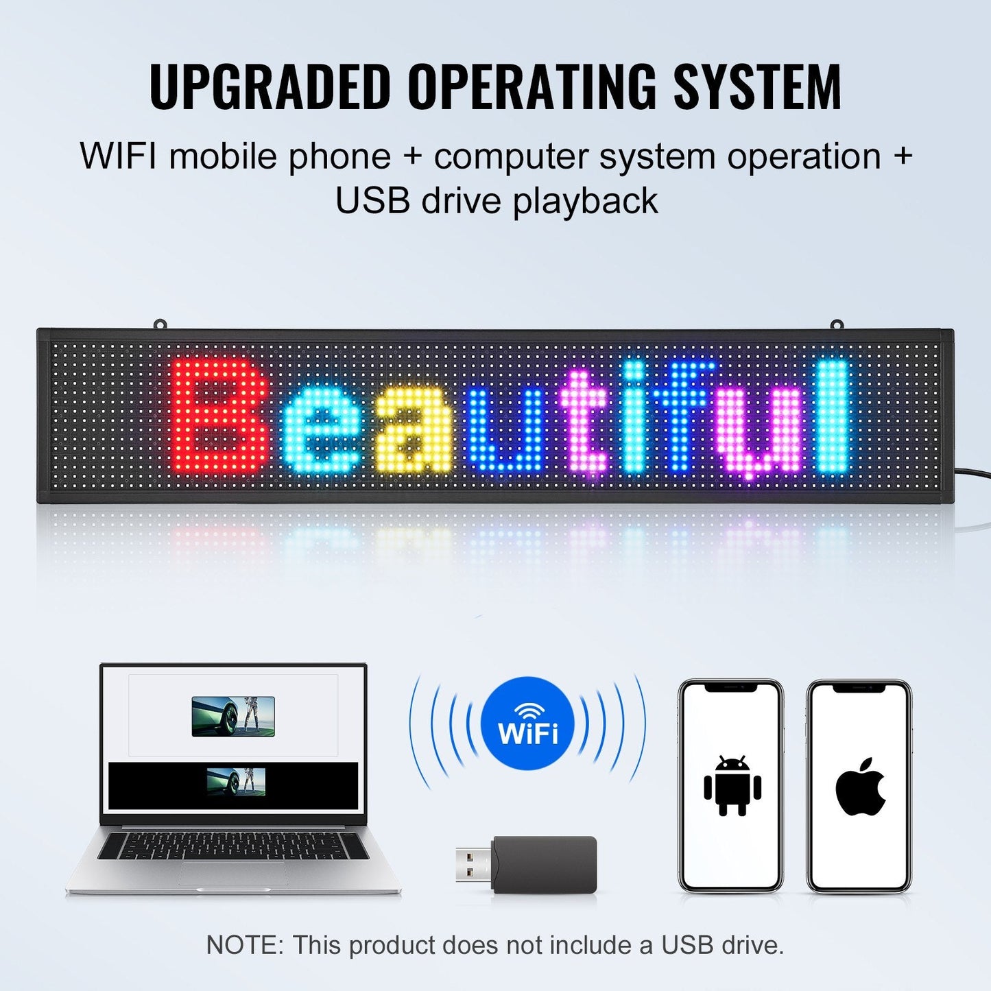 Programmable Full Color LED Display Board with WiFi/USB, 99x19cm, 3.3 kg