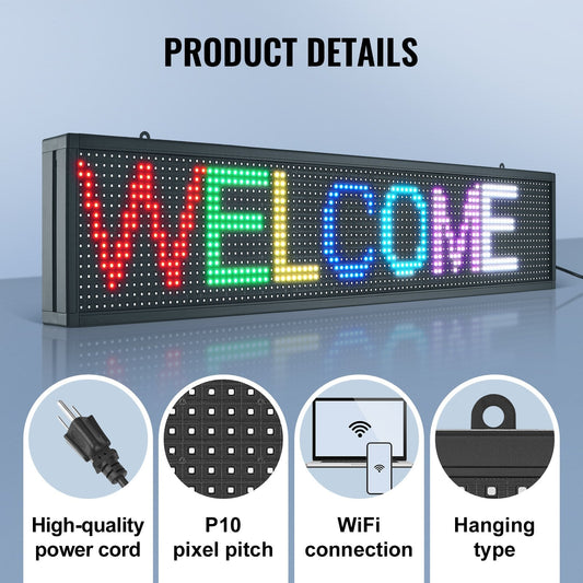 Programmable Full Color LED Display Board with WiFi/USB, 99x19cm, 3.3 kg