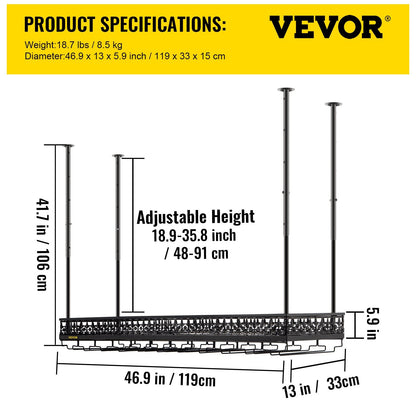 Ceiling-Mounted Wine Glass Rack, Adjustable Height, 119x33 cm, Black