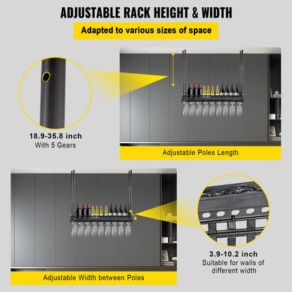 VEVOR Ceiling-Mounted Bar Wine Rack Wine Glass Hanging Rack 35.8x13in Black