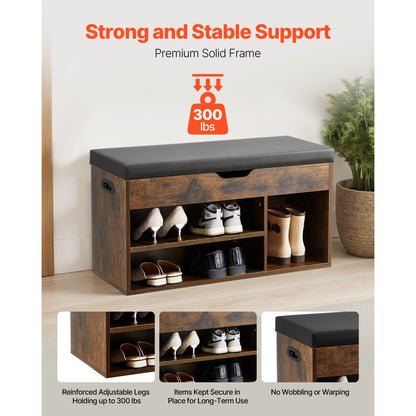 Shoe Bench with Cushion 805 x 305 x 445 mm 3 Compartments Entryway Storage