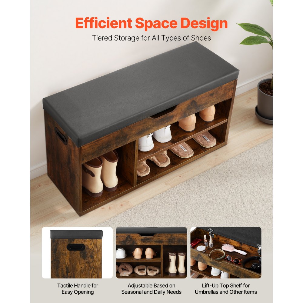 Shoe Bench with Cushion 805 x 305 x 445 mm 3 Compartments Entryway Storage