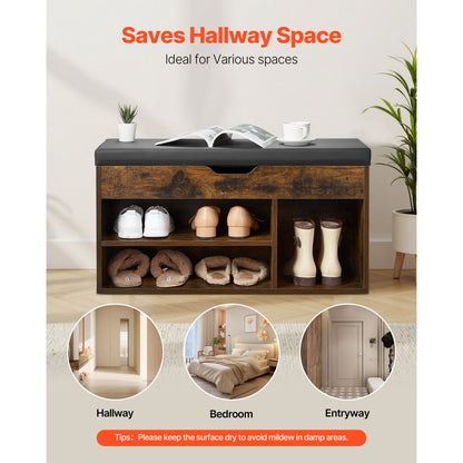 Shoe Bench with Cushion 805 x 305 x 445 mm 3 Compartments Entryway Storage