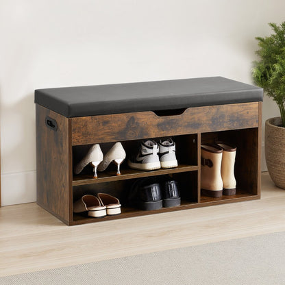 Shoe Bench with Cushion 805 x 305 x 445 mm 3 Compartments Entryway Storage