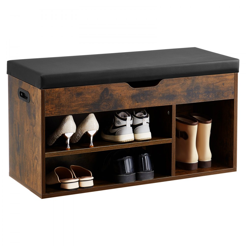 Shoe Bench with Cushion 805 x 305 x 445 mm 3 Compartments Entryway Storage