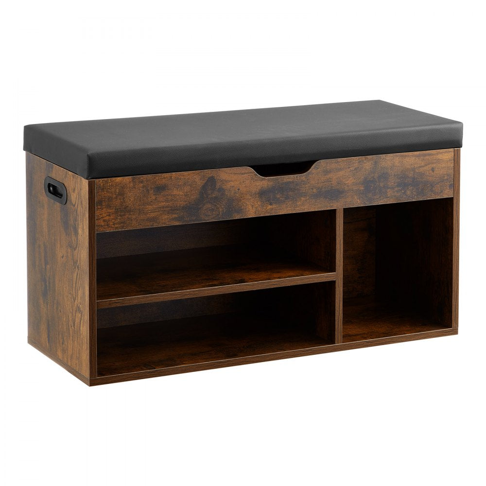 Shoe Bench with Cushion 805 x 305 x 445 mm 3 Compartments Entryway Storage