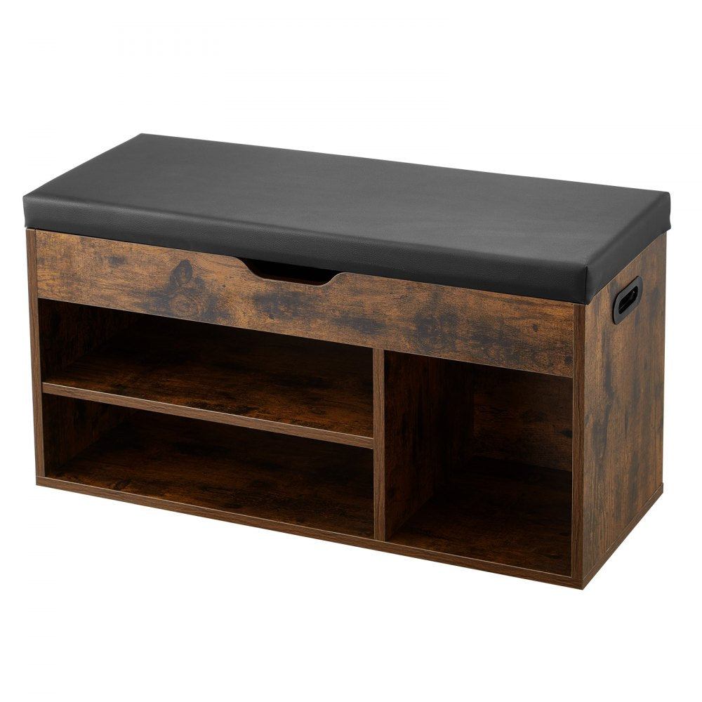 Shoe Bench with Cushion 805 x 305 x 445 mm 3 Compartments Entryway Storage