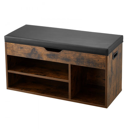 Shoe Bench with Cushion 805 x 305 x 445 mm 3 Compartments Entryway Storage
