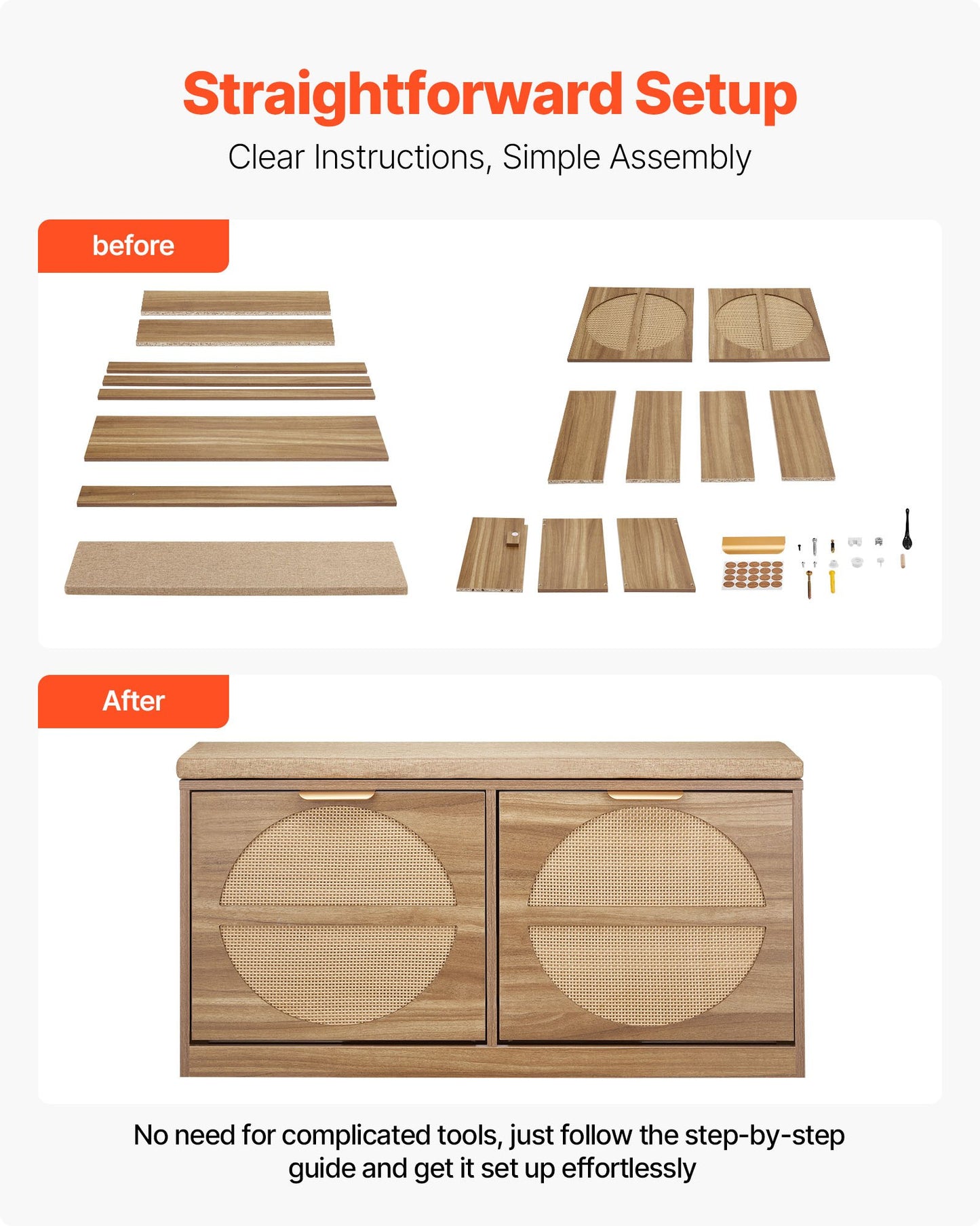 Entryway Shoe Storage Bench 98 cm Wide 2-Tier Shoe Bench Rattan-Like, with 2 Flip Drawers, 200 kg Load Capacity Storage Rack with Padded Seat Cushion, for Hallway, Living Room, and Bedroom