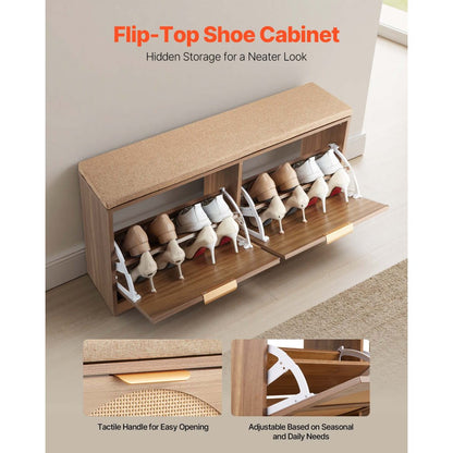 Shoe Storage Bench 988 x 240 x 500 mm 440lbs Rack with Rattan Flip Drawers