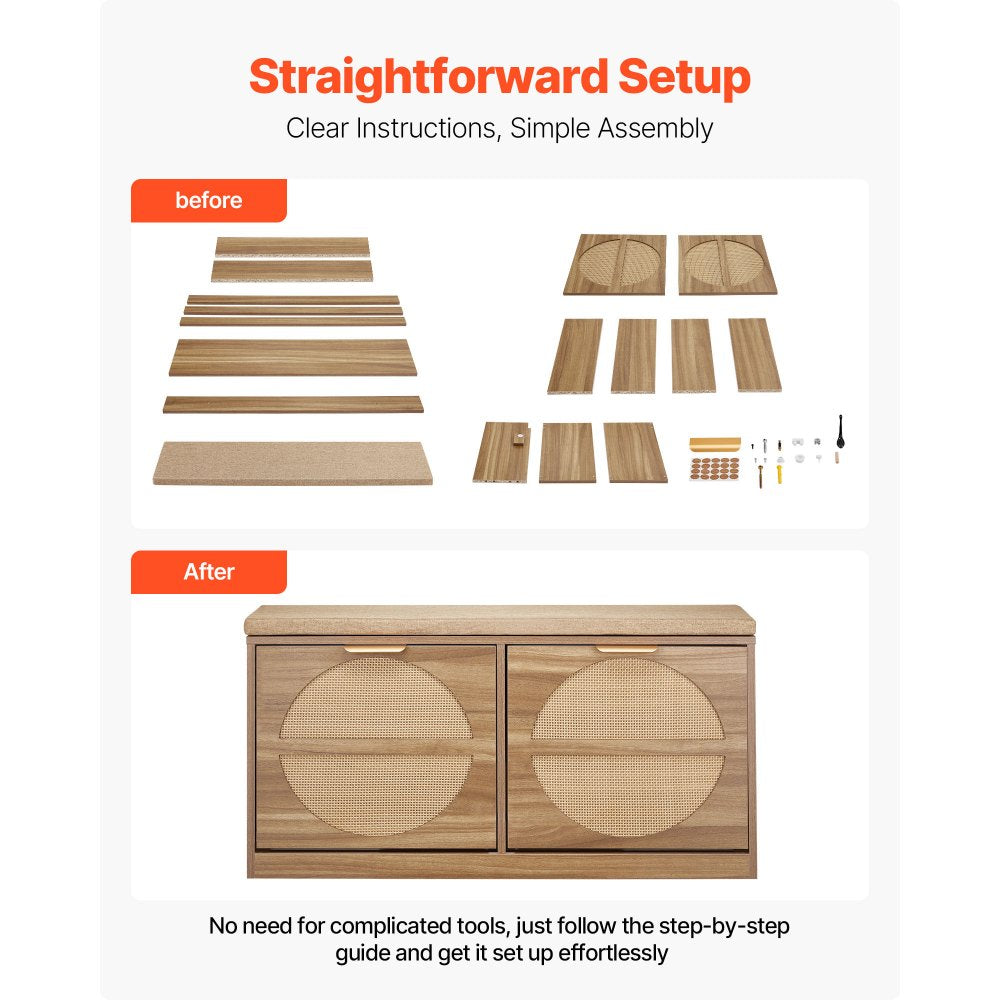 Shoe Storage Bench 988 x 240 x 500 mm 440lbs Rack with Rattan Flip Drawers