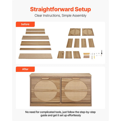 Shoe Storage Bench 988 x 240 x 500 mm 440lbs Rack with Rattan Flip Drawers