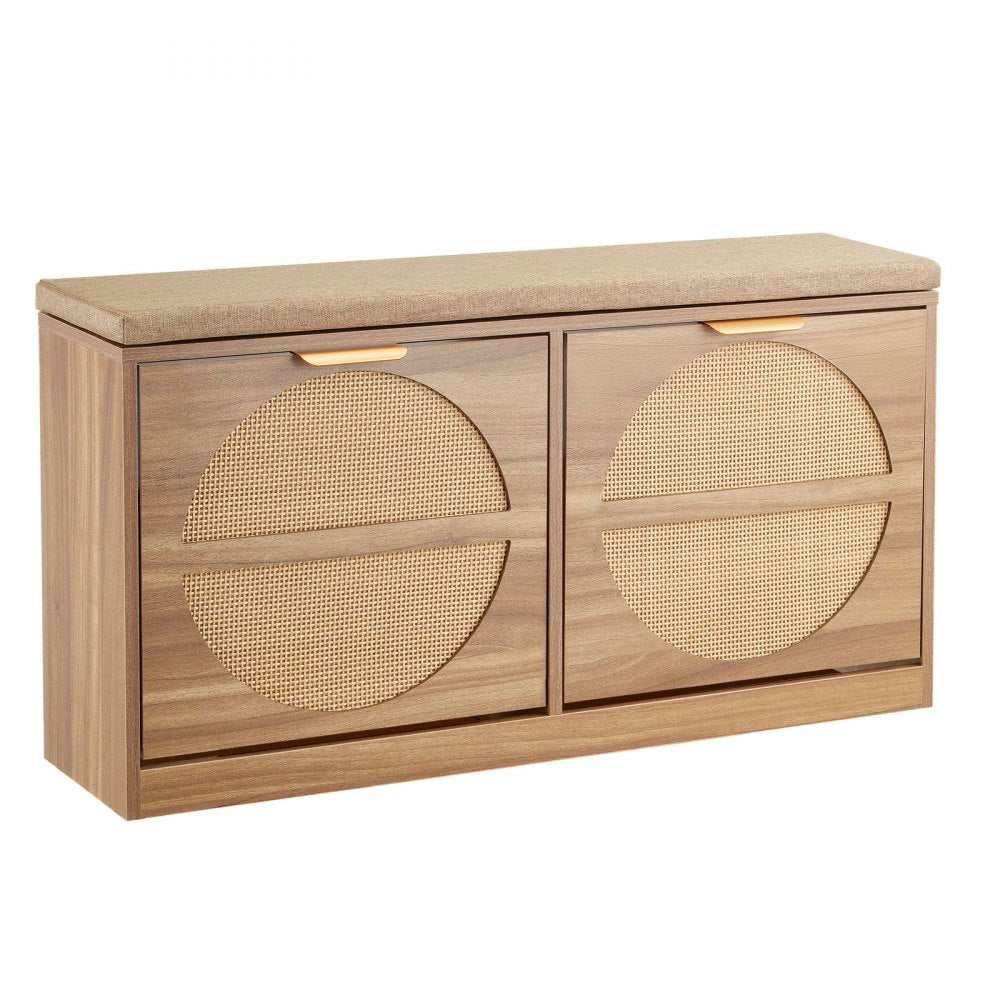 Shoe Storage Bench 988 x 240 x 500 mm 440lbs Rack with Rattan Flip Drawers